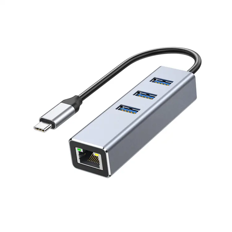 4 in 1 RJ45 USB HUB Type C Ethernet Lan 1000Mbps Ethernet Adapter Splitter Network Card For Macbook Laptop Windows USB 3.0 Hub