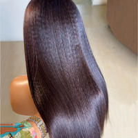 Perruque Yaki Lisse en Cheveux Humains, Lace Frontale 13x6, Densité 180%, Grade 12A, Noir Naturel, Vente en Gros Direct Usine pour Femmes Noires
