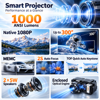 Proyektor TV Digital DVB-T2 Native 1080P HD 1000ANSI Lumens Android11 Video Auto Focus Speaker HiFi Proyektor Home Theater