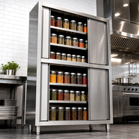 Armoire de cuisine autoportante en acier inoxydable avec porte coulissante, multifonctionnelle pour le stockage des aliments et des assaisonnements