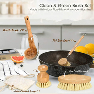 Natural Coconut Sisal Palm Fiber Compostable Bamboo <strong>Wood</strong> Kitchen Dish Brush <strong>Set</strong> Dish <strong>Cleaning</strong> Brush Pot Kitchen Scrub Brush <strong>Set</strong> - Product Image 6