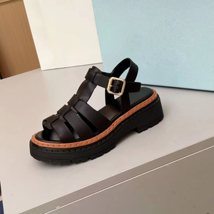 Sandalias de Plataforma de Verano de Alta Calidad, Negras, de Cuero, con Suela Gruesa, Punta Abierta, Forro de Cuero Genuino, Hebilla, Antideslizantes - Product Image 1