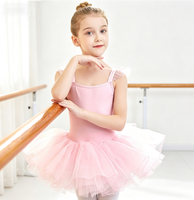 Justaucorps de danse avec bretelles à volants, tutu à 3 couches de tulle, tenue de danse pour ballerine, costume de scène pour filles