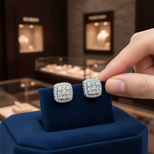 Screw <b>Back</b> 0.50TCW Real Round Exclusive Diamond Cluster Stud <b>Earring</b> with Micro Insert in 10K White Gold Unisex - Product Image 3
