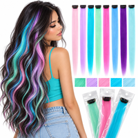 Extensions de cheveux colorées à clipser pour filles, longues mèches synthétiques arc-en-ciel multicolores, accessoires de fête pour enfants et femmes, pour le coiffage