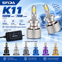 Ampoule de phare avant LED SFIDA K11 100W 10000LM 6000K en alliage de zinc avec refroidissement par ventilateur 12V de remplacement