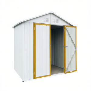 Caseta de Almacenamiento Exterior Apex Roof 4X6FT, Blanca y Amarilla, de Acero Galvanizado Resistente, para Jardín - Product Image 1