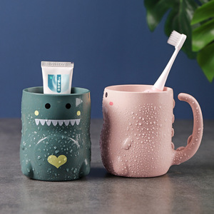 Cute Cartoon <b>Dinosaur</b> Toothbrush Cup 301-400ml Easy To Clean For Couples Bathroom Use - Product Image 1