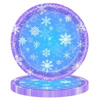 Blau-Lila Schneeflocken Weihnachts-Einweggeschirr-Set Xmas Pappteller Becher Servietten Tischdecke Feiertagsbedarf