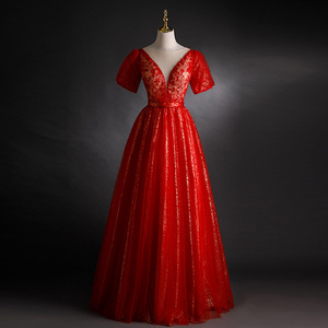 Claret Vocal Performance Dress Women Stage Costume Formal Evening Gown Adult Polyester Fabric Tutu Skirt Solo Performance Wear - Product Image 2