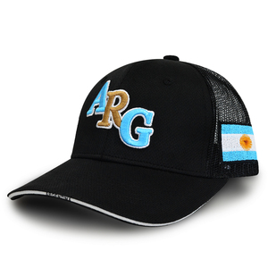 Cappellino da camionista con patch bandiera nazionale Argentina di alta qualità, ricamo 3D con lettera <span class=keywords><strong>ARG</strong></span>, retro chiuso, in rete traspirante. - Product Image 2