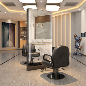 Professional Modern Metal Framed <b>Floor</b> <b>Mirror</b> with LED Light for Salon Barber Station Commercial Use - Product Image 2