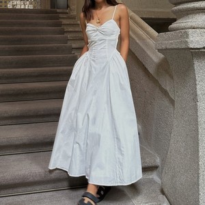 2025 alla moda abito bianco senza schienale lungo fino al pavimento da donna stile donna gonna a schiena naturale intrecciata - Product Image 5