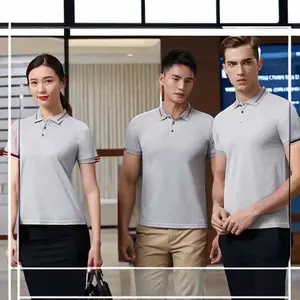 Grosir pakaian Restoran kaus polo pria sampel kemeja pemuda musim panas polo dengan logo untuk staf seragam hotel restoran