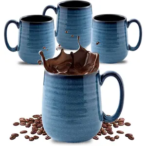 Ensemble de tasses en porcelaine de 15 onces avec poignée pour café du matin, thé et cacao, tasses à café en céramique avec belle glaçure