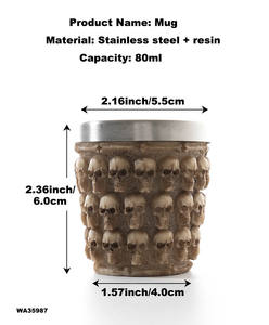 Vintage <span class=keywords><strong>Resin</strong></span> 3d baja nirkarat bentuk tengkorak kopi kuat cangkir anggur putih penyihir Viking dekoratif Halloween cangkir potret tengkorak kaca - Product Image 2
