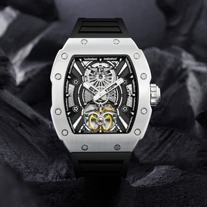 Montre mécanique automatique de luxe pour homme PINDU, cadran squelette, boîtier tonneau, entièrement sertie de diamants, bracelet en silicone, lumineuse - Product Image 3