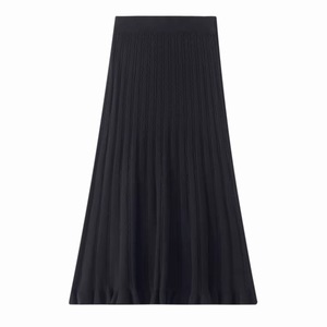 Falda de lana tejida de cintura alta y longitud media para mujer, línea A, plisada, de color sólido, beige, camel, verde, negro, gris claro - Product Image 5