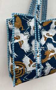 Bolsa de Transporte Acolchada de Algodón, Reutilizable, con Estampado de Bloques Tradicionales, Bolso de Mano para Compras y Viajes - Product Image 4