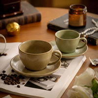 Tasse à latte vintage en céramique de haute qualité, vente en gros, tasse à lait en grès, tasse à café avec soucoupe pour restaurant et café