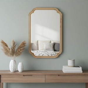 Natural Wood Color 24 X 36 Solid Wood Frame Rounded <b>Corner</b> Decorative Mirror For <b>Bedroom</b> Bathroom Living Room Entryway - Product Image 4