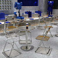 Table pliante en acier inoxydable Ustovian pour café, restaurant, chaise pliante en acrylique