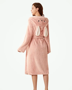 Haute qualité hiver velours Designer Robes femmes flanelle personnalisé Robe de bain avec capuche mignon lapin chapeau Robes Femme - Product Image 2