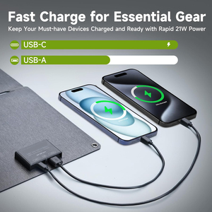 แผงโซลาร์เซลล์พับได้ 21W 5V พร้อมพอร์ตชาร์จ USB-A และ USB-C รองรับการชาร์จแบบ IP67 กันน้ำ พกพาสะดวกสำหรับสมาร์ทโฟน - Product Image 3