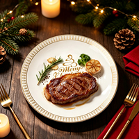 Assiettes de dîner de Noël de luxe à bordure dorée, vaisselle de Noël en porcelaine tendre avec motifs de rennes et de sapins