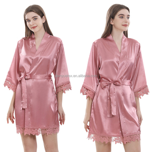 Vente en gros de haute qualité Robes de mariée pour demoiselle d'honneur Robe de bain en dentelle Chemise de nuit courte en satin Vêtements de nuit sexy pour femmes Vêtements de nuit - Product Image 3