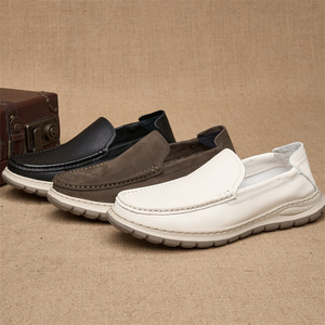 Mocassins en cuir véritable pour hommes, bout rond, à enfiler, semelle en caoutchouc respirante, chaussures de marche - Product Image 1