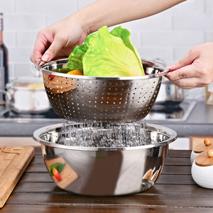 Stainless Steel Basin Set 5 Pieces Thickened Multi Purpose Kitchen Cooking Tool For Vegetable Rice Dough Soup Strainer - Product Image 4