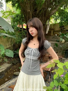 T-shirt vintage <span class=keywords><strong>a</strong></span> maniche corte con fiocco plissettato, stile Y2K retrò, dolce e piccante, <span class=keywords><strong>a</strong></span> <span class=keywords><strong>pois</strong></span>, con reggiseno integrato e blusa con laccetti in pizzo che modellano la vita - Product Image 5