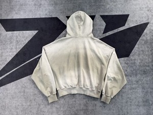 Sweat à capuche rétro délavé à épaules tombantes en coton, effet soleil éclairé, streetwear déchiré coupe ample pour homme - Product Image 2