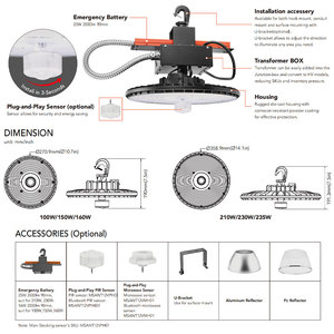 Lámpara LED UFO <span class=keywords><strong>de</strong></span> Alta Potencia para Techos Altos, 100W 150W 160W 210W 235W, Comercial e Industrial, para Almacenes y Fábricas, Regulable, con Sensor <span class=keywords><strong>de</strong></span> Movimiento - Product Image 4