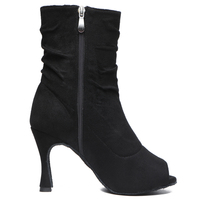 Chaussures de danse latine villosités en microfibre noire bottes hautes chaussures de danse salle de bal chaussures de danse latine africaine à talons hauts