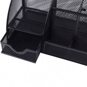 Organisateur de bureau en métal noir à 6 compartiments, organiseur de fournitures de bureau, organiseur de papeterie en métal, organiseur de bureau en maille - Product Image 3