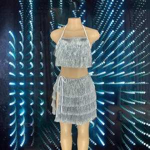 Twotwinstance — Costumes en paillettes pour femmes Y1794, vêtements de carnaval, avec franges, col licou, Sexy, avec fente latérale, printemps 2022 - Product Image 1