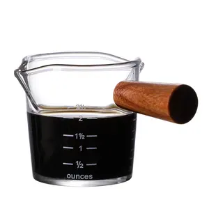 कॉफी के लिए मापने कप गिलास दूध कप एस्प्रेसो शॉट चश्मा Borosilicate कांच मापने कप लकड़ी संभाल के साथ