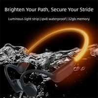 Écouteurs sportifs à conduction osseuse avec bande lumineuse LED, étanches, sans fil BT6.0, mode MP3 avec mémoire 32 Go