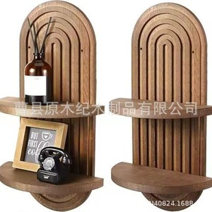 Wooden Wall Mounted <b>Shelf</b> Double Layer Irregular Shape For <b>Bedroom</b> Living Room Storage Display Rack - Product Image 1