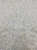 Kain Brokat Bordir Mutiara + Payet Mewah Ramah Lingkungan Gaya Baru Dubai untuk Gaun Pengantin Simetris Bermotif Bunga