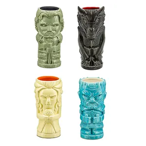 Custom Cocktail Shot Tiki Glazen Set Van 4 Tuimelaars Keramische Hawaiian Luau Party Mokken Drinkwaren Schattige Exotische Cocktail Tiki Barware