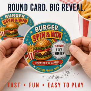 Autocollants de sécurité pour cartes à gratter de haute qualité, personnalisés pour jeux de récompenses sur le thème des burgers, pour les grandes ouvertures et les promotions - Product Image 1