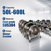 Marmite industrielle à double enveloppe de 300 L avec agitateur, type basculant, pour la production de sauces, confitures et pâtes de viande