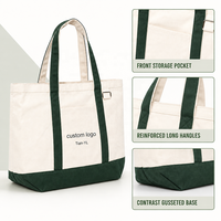 Sac fourre-tout en toile de coton bicolore OEM avec poche personnalisée et longues poignées renforcées – Sacs de courses réutilisables pour supermarché