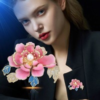 Bros bunga peoni Enamel bros bunga mutiara mewah wanita pin bros gaun cheongsam pin