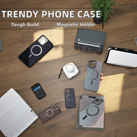 Nouvelle tendance affaires noir Design magnétique mat TPU support de support étuis de téléphone portable antichoc anneau support caractéristiques de protection