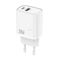 Cargador PD20W con Doble Puerto A+C, Carga Rápida, Enchufe EU, US, UK, Compatible con Teléfonos Apple y Samsung, Cargador Estándar