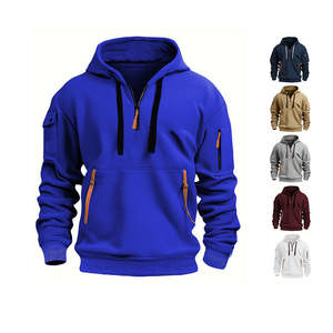 Sudadera con capucha deportiva casual para hombre, con cremallera, corte personalizado, talla grande, primavera, bolsillo frontal, 100% algodón tejido, estilo urbano. - Product Image 1